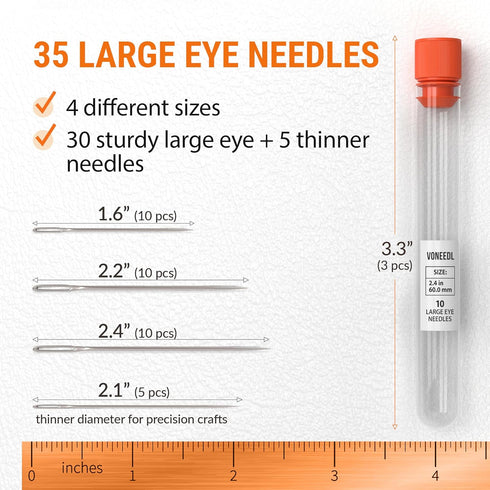 VONEEDL 35 PCS Large Eye Sharp Hand Sewing Needles 4 Assorted Sizes - Easy Threading Embroidery Needles - Perfect for Quilting, Crafting, Darning,...