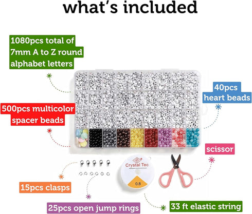 Incraftables 3 Colors Letter Beads for Jewelry Making (7mm, 1080pcs). A-Z Black, Silver & Rose Gold Alphabet for DIY Friendship Bracelets & Crafts...