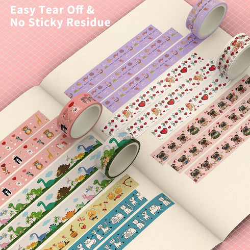 Valentines Cards for Kids Classroom,28 Pack Valentines Day Cards for Kids with Cute Animal Washi Tape , DIY Crafts Washi Tape Kit for Gift Wrappin...