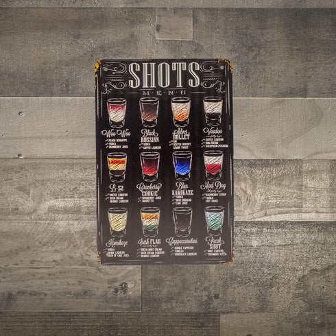 TG,LLC Treasure Gurus Metal 8x12 Retro Classic Alcohol Liquor Shots Menu Recipes Wall Sign Tin Home Bar Pub Art Decor...