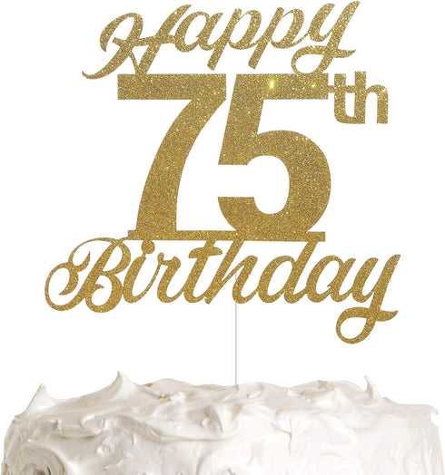 75th Birthday Cake Topper, Birthday Party Decorations with Premium Gold Glitter...