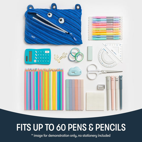 ZIPIT Monster Pencil Pouch for Boys | 3-Ring Binder Pencil Case | Large Capacity Pen Case for School (Blue)...
