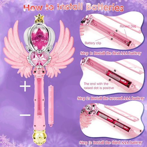 Light Up Snowflake Wand with Spinning LEDs and Sound Magic Princess Toys for Kids Girls Birthday Cosplay Party Favors, Pink...