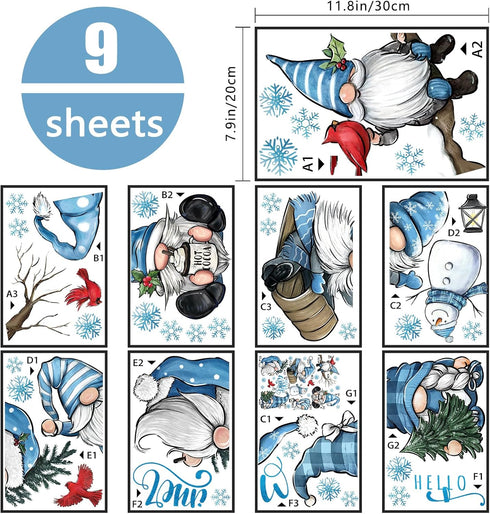 Yovkky 125 PCS Hello Winter Gnome Window Clings 9 Sheets, Snowman Cardinal Red Birds Christmas Tree Stickers Decals Decor, Pine Branch Snowflakes ...