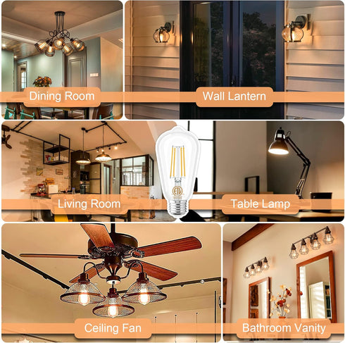 GOLSPARK Edison Bulbs 60 Watt Equivalent, E26 LED Bulb Soft White 3000K, 800LM, 6W 120V CRI85, E26 Base, ST58 Clear Vintage Light Bulbs for Living...