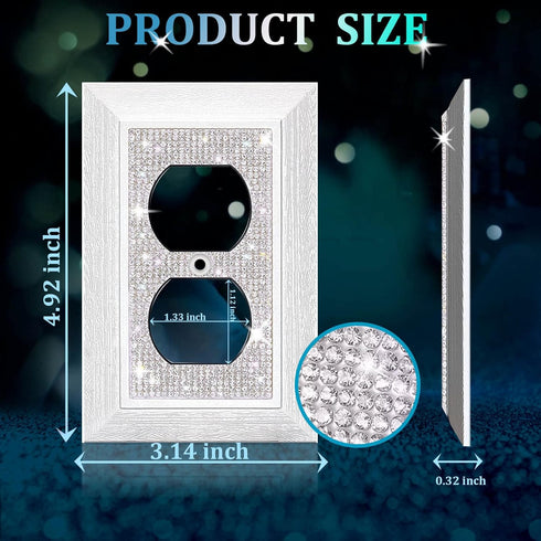 Bling Wall Plates for Electrical Outlets,2023 Glitter Cute Covers,Silver Rhinestones White Texture Electrical Outlet Covers Wall Plate Decorative ...