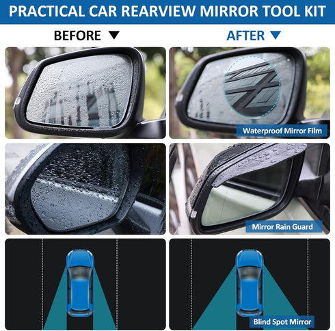 20 Pcs Waterproof Car Mirror Film Set, 12 Pcs Waterproof Mirror Film for Car, 2 Pcs Car Side Mirror Rain Guard, 2 Pcs Blind Spot Mirrors 4 Pcs Scr...