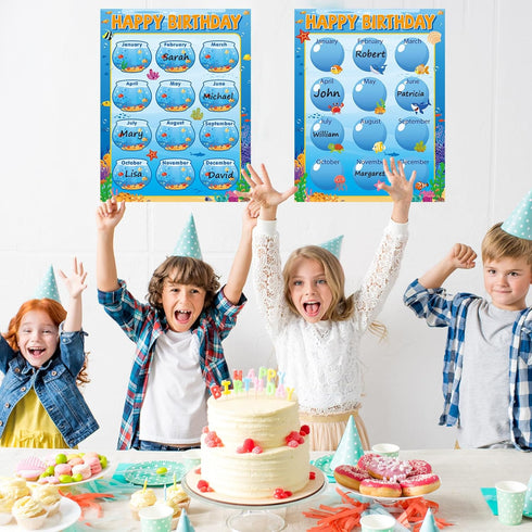 17.7 x 13.7 in Happy Birthday Chart Poster Set Under The Sea Calendar Birthday Classroom Decorations Ocean Animal Birthday Chart Bulletin Board Ba...