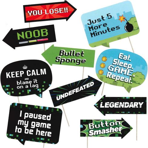 Video Game Party Decoration Kit - Includes Photography Backdrop & 10 Studio Selfie Photo Booth Props with Sticks - Gamer Theme Studio Background B...