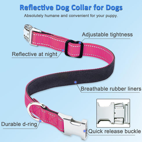 Reflective Dog Collar,Soft Neoprene Padded Breathable Nylon Pet Collar Adjustable for Small Medium Large Dogs (L(21-27" Neck), Pink)...