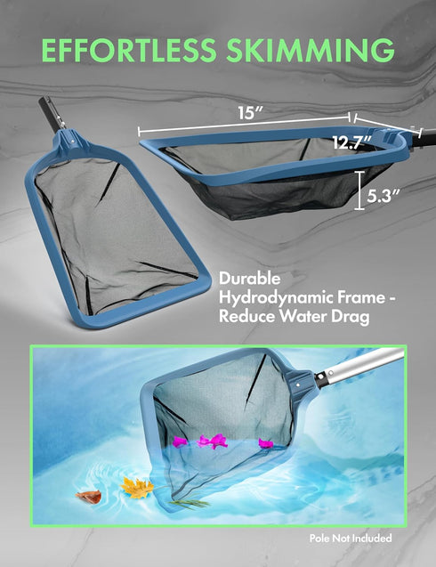 KEMANO Professional Low-drag Fast Cleaning Pool Leaf Skimmer Net, for Pools, Spa, Hot Tub, with 5.3” Depth Fine Nylon Mesh Net Bag, Debris Pickup,...