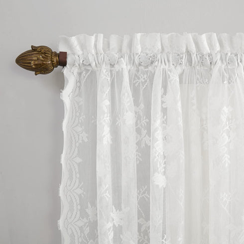 No. 918 Alison Floral Lace Sheer Rod Pocket Kitchen Curtain Valance, 58" x 14", White...
