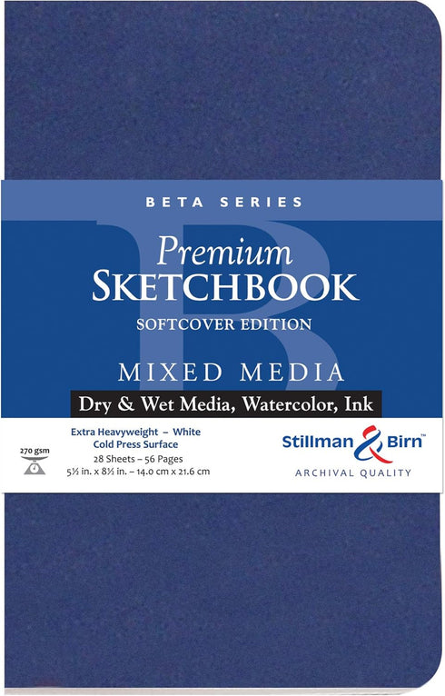 Stillman & Birn Beta Series Softcover Sketchbook, 5.5" x 8.5", 270 gsm (Extra Heavyweight), White Paper, Cold Press Surface...