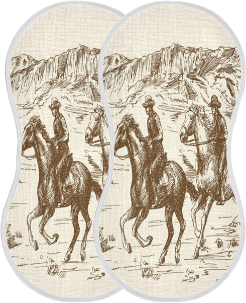 Muslin Baby Burp Cloths Set of 4, Soft Absorbent Western Desert Cowboy Muslin Washcloths, Bibs, Face Towel for Newborn Boys Girls, 22 x 11 Inch...