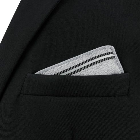 S&W SHLAX&WING Striped Mens Pocket Square Grey with Silver Black Stripes for Suit Jacket...
