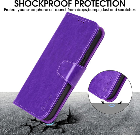 Arae Compatible with iPhone 13 Case with Card Holder and Wrist Strap Wallet Flip Cover for iPhone 13 6.1 inch,Purple......