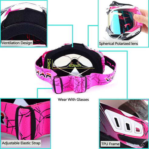 Motorcycle Motocross Goggles ATV Racing Goggles Dirt Bike Tactical Riding Motorbike Goggle Glasses, Bendable Windproof Dustproof Scratch Resistant...
