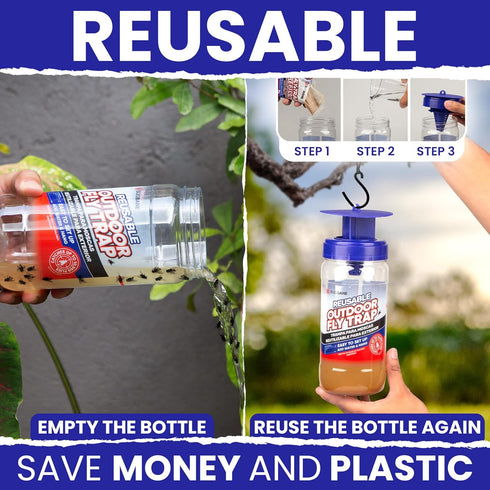 2 Reusable Fly Traps Outdoor Fly Traps with 4 Natural Fly Magnet Bait Refill. Flies Trap Outdoor Reusable Fly Trap Jar Fly Trap Fly Catchers Outdo...