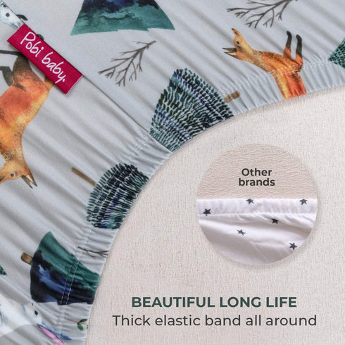 Pobi Baby - Premium Fitted Crib Sheets for Standard Crib Mattress - Ultra-Soft Cotton Blend, Stylish Woodland Pattern, Safe and Snug for Baby (Mag...