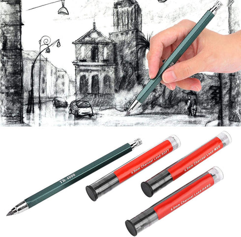 4mm Metal Mechanical Pencil Set, Artist Drafting Automatic Pencil Portable Erasable Charcoal Draft Pen Art Making Writing Drawing Clutch Painting ...