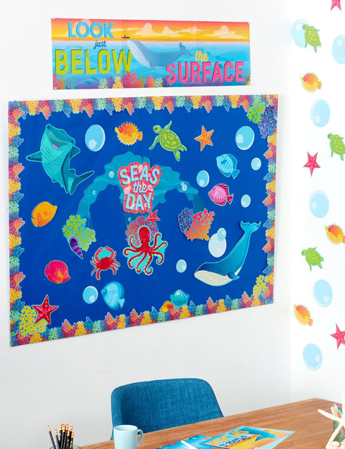 Eureka Seas The Day Marine Life Classroom Bulletin Board Set for Teachers, 42 Pieces...
