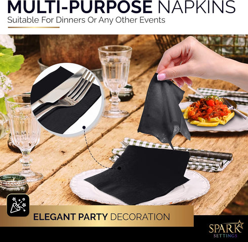 100 Pack Black Beverage Napkins, Big Party Pack, 2 Ply, Ideal for Wedding, Party, Birthday, Dinner, Lunch, Cocktails. (5” x 5”) by Amcrate...