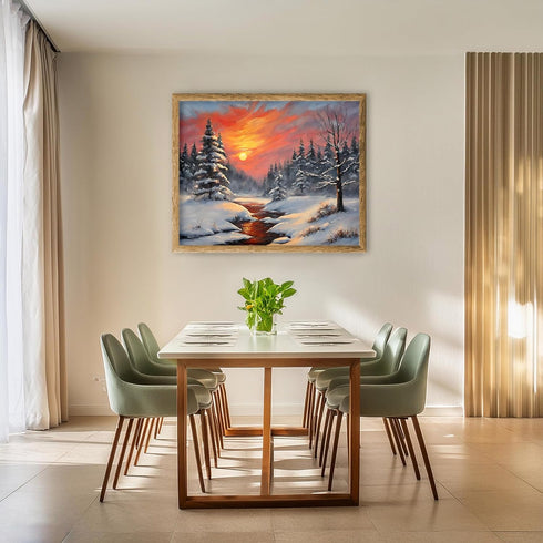 Posterizer 1 pcs-snowy jungle in winter in oil painting style-4-Landscape & Nature Art-GIft for Men Women Teens-Living Room Bedroom Decor- unframe...