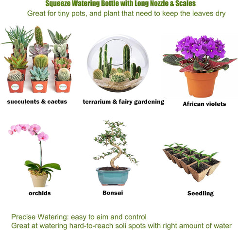 ORIMERC 2 Pack 500mL Watering Bottle with 15 feet Self Watering Wick Cord for Indoor Plants Succulent Cactus Plastic Squeeze Water Can Long Nozzle...