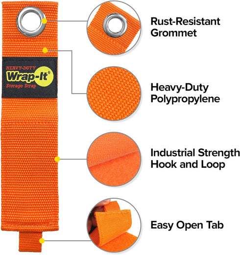 Heavy-Duty Wrap-It Storage Straps - 13-inch (6-Pack) Blaze Orange - Garage Organizer and Extension Cord Hanger for Garage Gadgets...