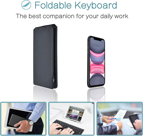 Foldable Bluetooth Keyboard, Portable Wireless Keyboard Rechargeable Full Size Ultra Slim Folding Keyboard Compatible iOS Android Windows Smartpho...