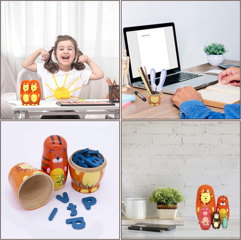 Russian Nesting Dolls for Kids, Stacking Wooden Handmade Matryoshka Dolls, 5 Piece Cute Cartoon Animal Pattern, Great Toy Gift for Girls Boys' Bir...