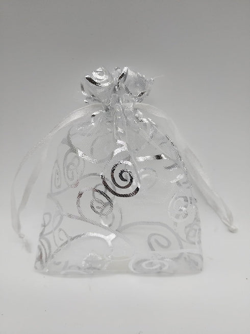 100pcs Sheer Organza Favor Bags For Wedding Baby Shower Rattan Print Gift Bags Samples Display Drawstring Pouches (3x4, silver)...