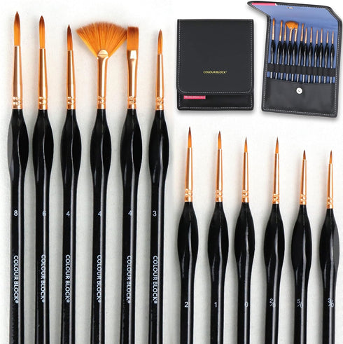 COLOUR BLOCK 12PC Artist Paint Brush Set in Leather Case for Easy Storage, Detail Paint Brushes kit, Miniature Art Set, Craft Supplies for Acrylic...