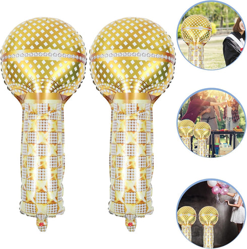 Gadpiparty 3Pcs Inflatable Microphone Balloons Blow up Microphones Toys Rock Star Foil Mylar Balloons 90S 80S Theme Party Balloons for Musical Con...