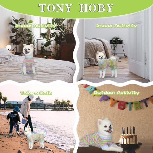 TONY HOBY Dog Pajamas, Male Dog Pajamas with Blue Stripe, Dog 4 Legged Pajamas Pet Clothes for Small Medium Size Dog (Green&Blue, Boy, XS)...