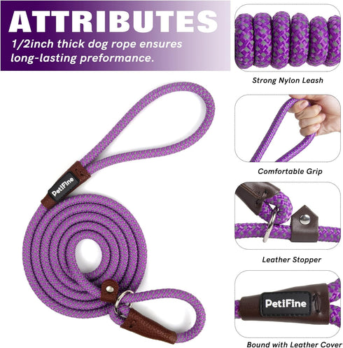 PetiFine Slip Lead Dog Leash,6FT x 3/8" Reflective Durable Dog Training Leash, Heavy Duty Adjustable Nylon Dog Rope Leash Slip Leash for Small Med...