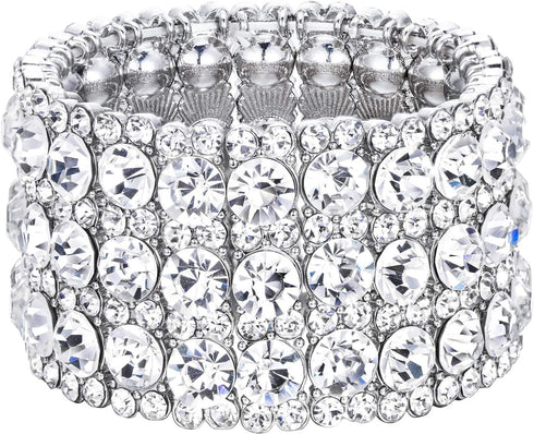 EVER FAITH Women's Round Shaped Austrian Crystal Wedding 3 Layers Luxury Elastic Stretch Bracelet...