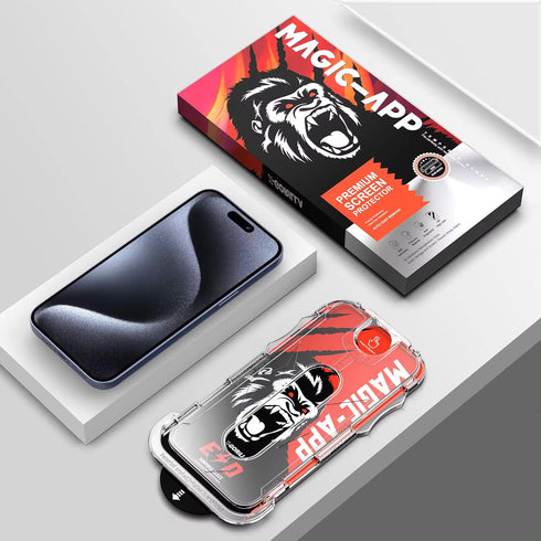 Magic-APP IPhone 15 pro Max Screen Protector,9H Hardness, HD Clear Tempered Glass, Auto Dust-Elimination, Bubble Free, Full Coverage, Easy Install...