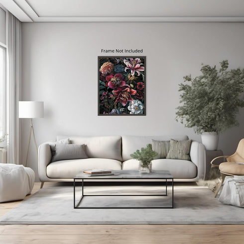 Posterizer 1 pcs-chic lush flowers with dark background-Floral & Botanical Art-Abstract & Modern Art-Decor for Home & Office- UNFRAMED Wall Art...