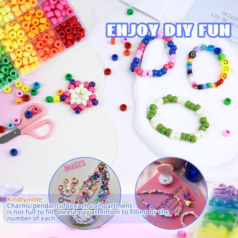 GREENTIME 700Pcs Pony Beads for Bracelet Making Kit, 600Pcs/24 Colors Plastic Rainbow Hair Bead and 100pcs Letter Beads Charms for DIY Craft Jewel...