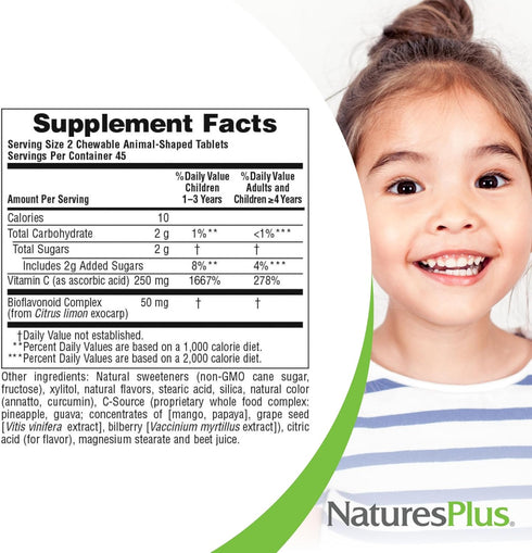 Natures Plus Animal Parade Vitamin C Children's Chewable - Natural Orange Juice Flavor - 90 Animal-Shaped Tablets - Vegan, Vegetarian, Gluten Free...