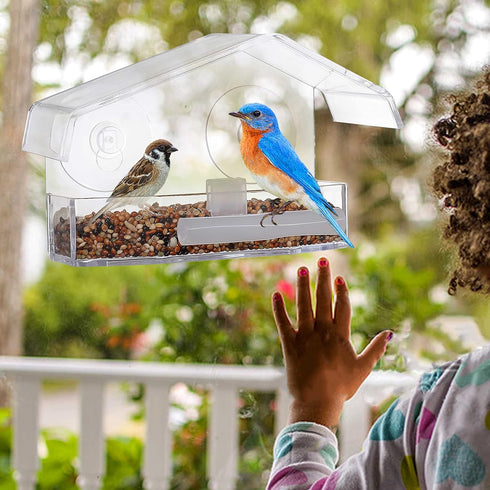 SUQ I OME Clear Outside Wild Acrylic Window Mounted Bird House Feeders with Strong Suction Cups, Acrylic Clear, for Cardinals, Blue Jays, Finches...