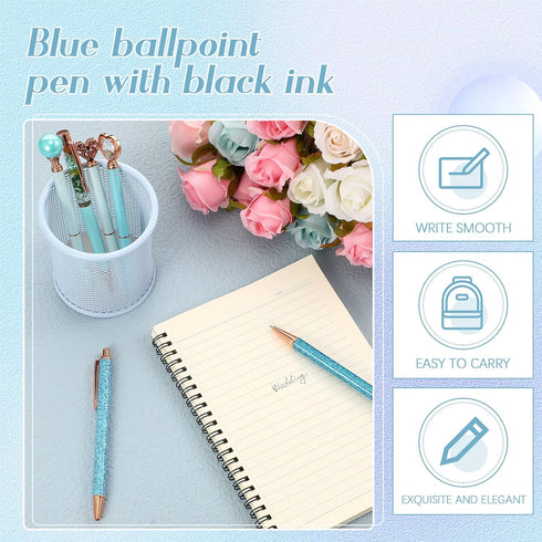 6 Pcs Ballpoint Pen Set Include Crystal Diamond Pen Slim Metal Ballpoint Pens Black Ink Stylus Pen Liquid Sand Pen Retractable Glitter Pen for Off...