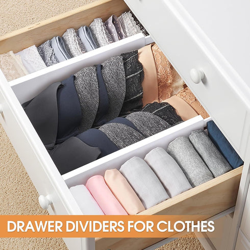 Bamboo Drawer Dividers Organizers, Kitchen Drawer Organizer, Adjustable Drawer Divider for Clothes, Kitchen, Dresser, Bedroom, Bathroom and Office...