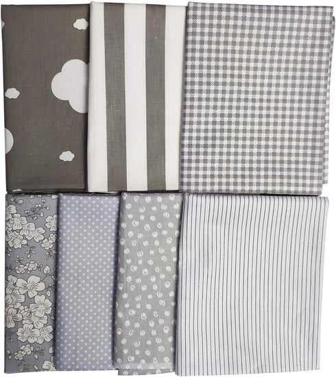 Misscrafts 7pcs Quilting Fabric 100% Cotton Craft Fabric Bundle Squares Grey Fat Quarters 18" x 22" for Patchwork DIY Sewing Scrapbooking...