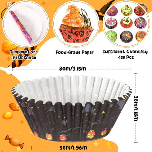 SANNIX Halloween Cupcake Liners,450pcs Ghost Pumpkin Spider Baking Cups Cupcake Wrappers Paper Wraps Muffin Liners for Halloween Party Candy Cake ...