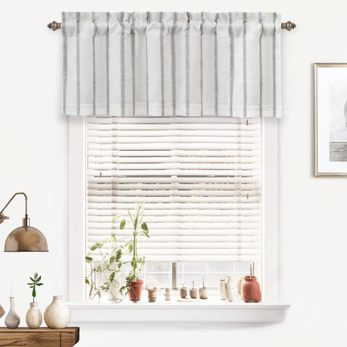 DriftAway Farmhouse Vertical Striped Linen Blend Valances for Windows 18 Inch Blackout Kichen Curtain Valance for Living Room Country Vintage Line...