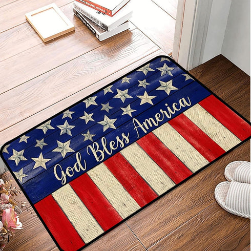 4th of july flag doormat God Bless America Patriotic Decor Non-Slip Independence Day Floor Mat Patriotic Door Mat 17x29 inch...