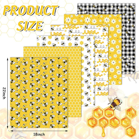 Whaline 6Pcs Summer Cotton Fabric Bundles Bee Daisy Honeycomb Plaid Fat Quarters Bee Theme Quilting Patchwork Squares for DIY Handmade Craft Decor...