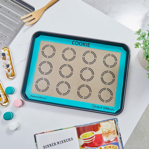 GUYDREMAT 2PCs Silicone Baking Mat with Measurements for Cookies - 16 1/2” x 11 5/8” - Reusable Premium Food Grade Silicone Cookie Sheets - Heat R...